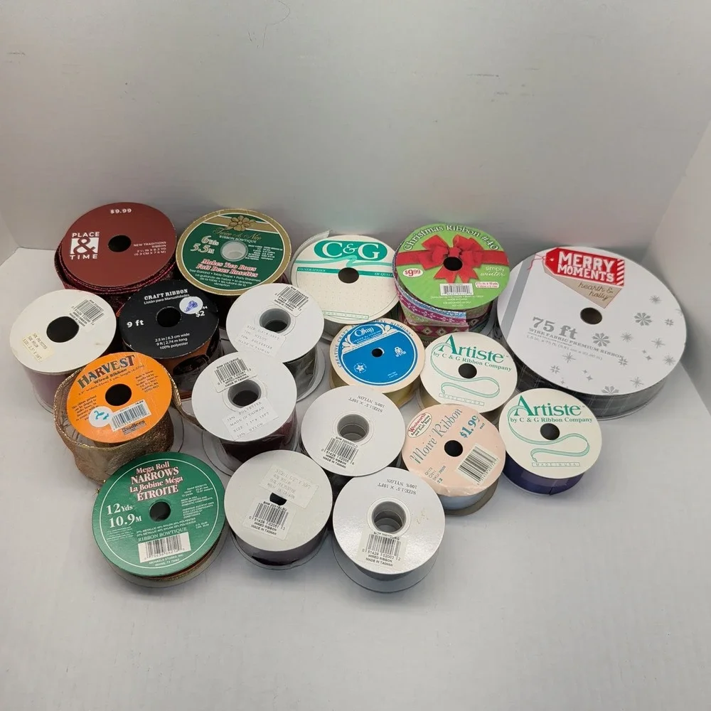 Mixed Lot Decorative Ribbon Spools Christmas Halloween Satin Wired Craft 18pc